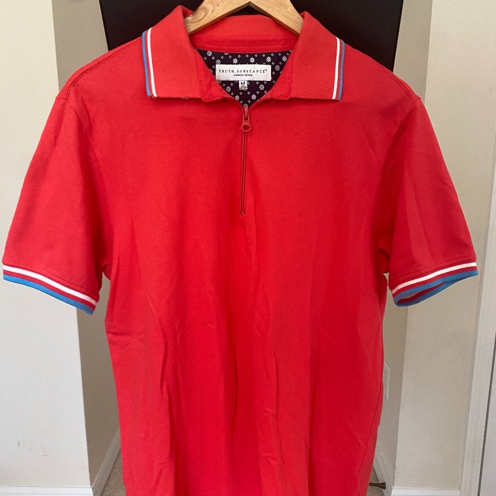 Red Mens Zipped Polo - Size: Medium